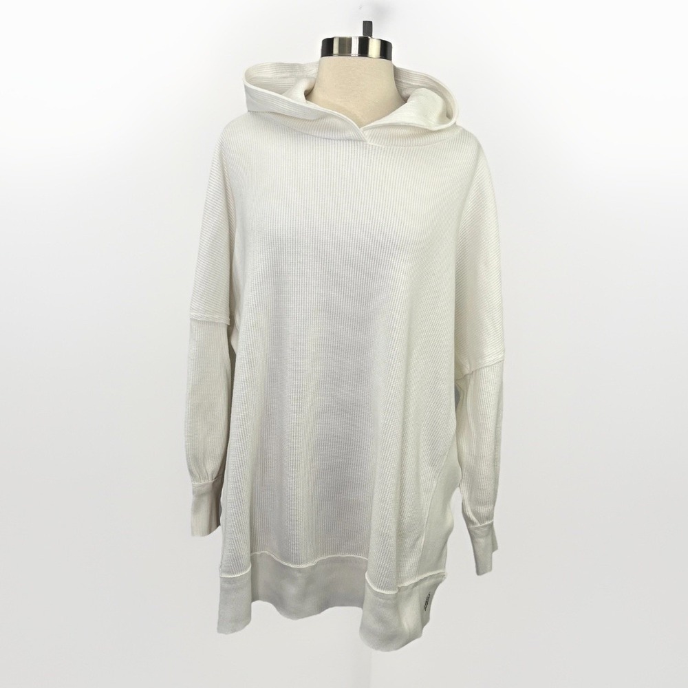 Free People Movement White Thermal Waffle Knit Hoodie Sz M Athleisure Beach - Picture 1 of 10